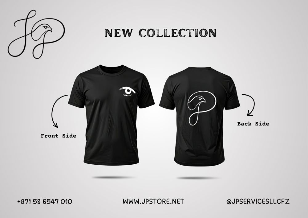 "New Collection" Black Crew Neck T-Shirt with Eye & Monogram Graphic_thumbnail_2