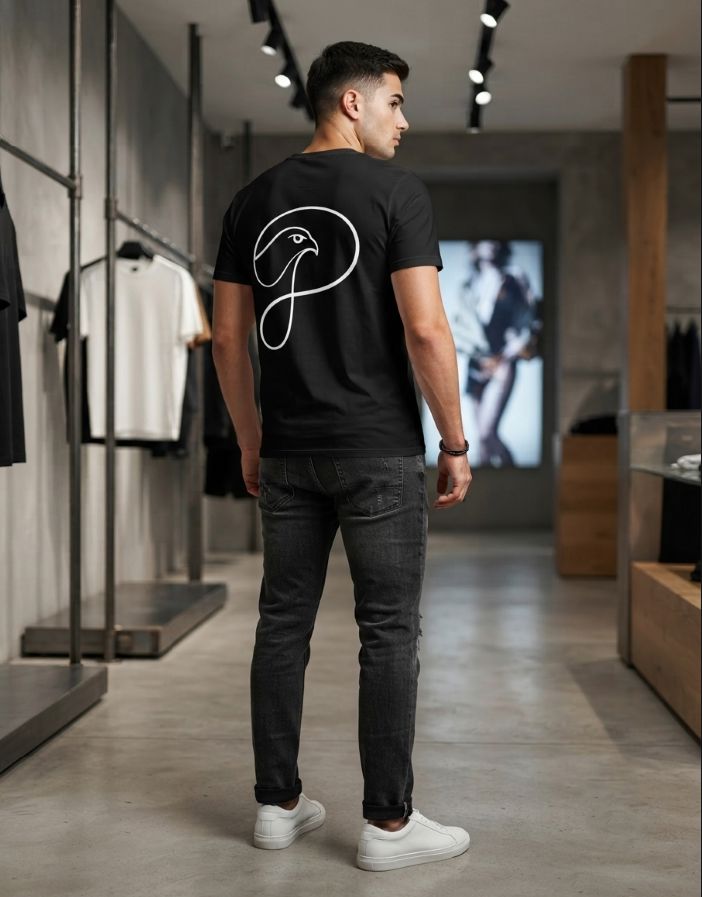 "New Collection" Black Crew Neck T-Shirt with Eye & Monogram Graphic_thumbnail_4